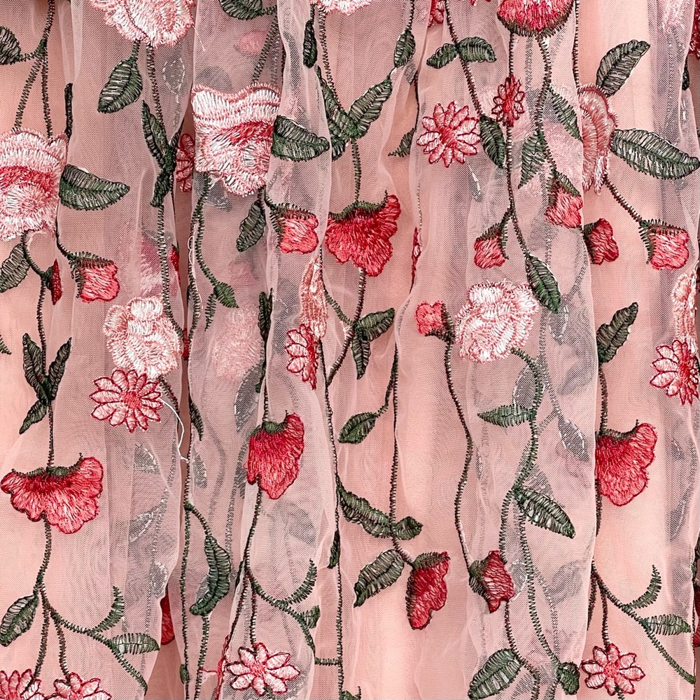 JessaKae Embroidered Holly Dress Blush Pink Tulle Floral 3/4 Sleeve V-Neck Lined - Picture 5 of 13